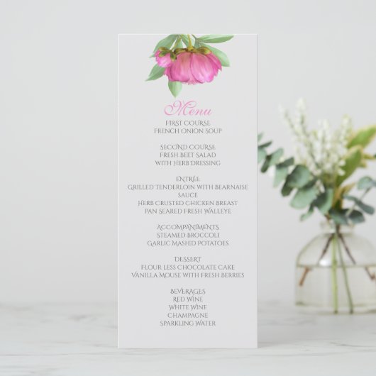 Peonies Menu Card Menükarte (Stehend Vorderseite)
