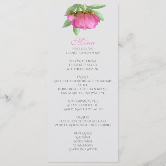 Peonies Menu Card Menükarte (Vorderseite)
