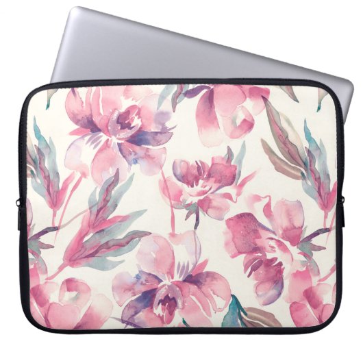 Peonies Nahtloses Muster. Hintergrund Wasserfarbe Laptopschutzhülle (Vorderseite)