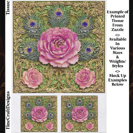 Peonies & Peacock Feathers Panel EH7 Decoupage Seidenpapier