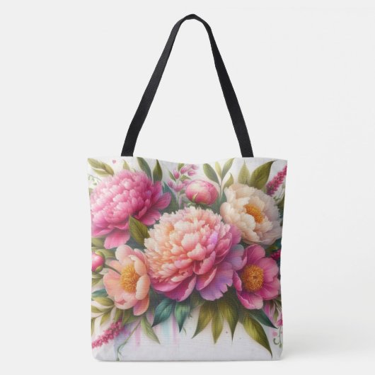 Peonies Pink Blumenstrauß Tasche (Rückseite)