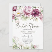 Peonies Pink Burgund Blumengebirge Brautparty Einladung (Vorderseite)