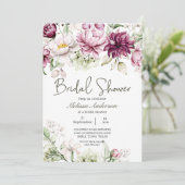 Peonies Pink Burgund Blumengebirge Brautparty Einladung (Stehend Vorderseite)