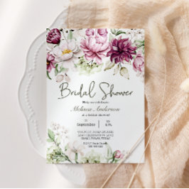 Peonies Pink Burgund Blumengebirge Brautparty Einladung