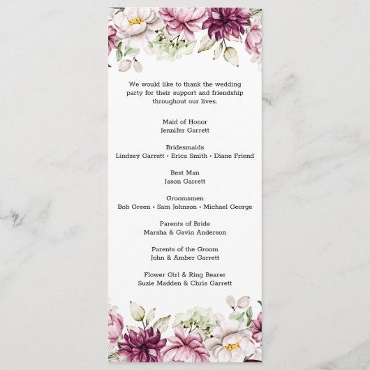 Peonies Pink Burgund Blumenzwiebelprogramm Programm (Rückseite)