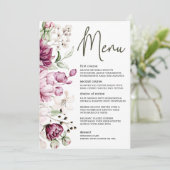 Peonies Pink Burgund Floral Romantisches Hochzeitm Menükarte (Stehend Vorderseite)