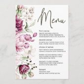 Peonies Pink Burgund Floral Romantisches Hochzeitm Menükarte (Vorderseite)
