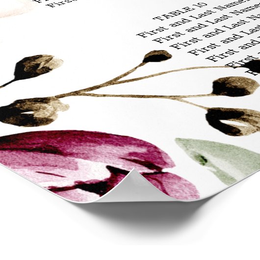 Peonies Pink Burgundy Bloral Hochzeitstabelle Poster (Ecke)