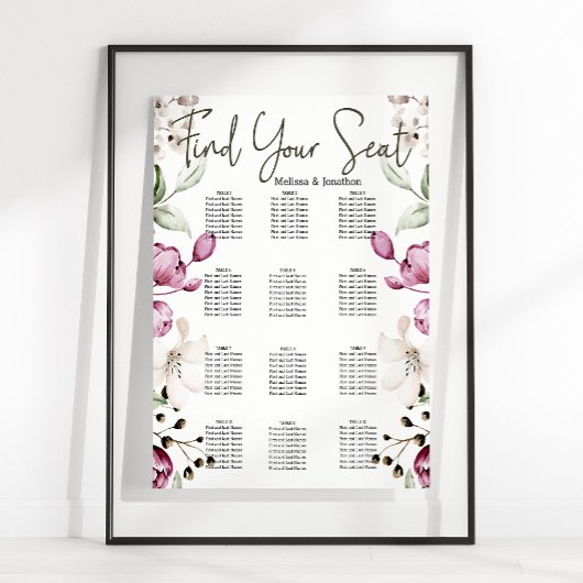 Peonies Pink Burgundy Bloral Hochzeitstabelle Poster