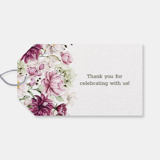 Peonies Pink Burgundy BlumenWedding Geschenkanhänger (Rückseite Horizontal)