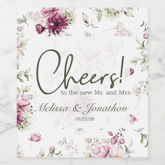 Peonies Pink Burgundy BlumenWedding Weinetikett (Einzelnes Label)