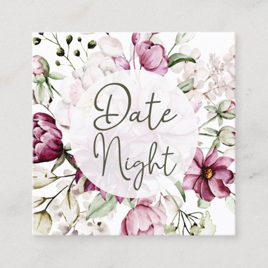 Peonies Pink Burgundy Floral Date Night Card Quadratische Visitenkarte (Vorderseite)