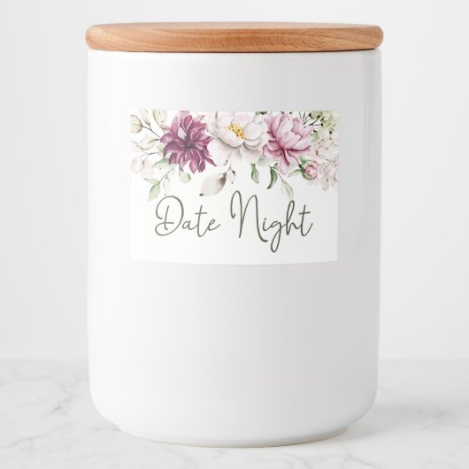 Peonies Pink Burgundy Floral Date Night Jar Lebensmitteletikett (Vorderseite)