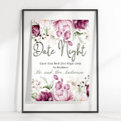 Peonies Pink Burgundy Floral Datum Nacht Poster