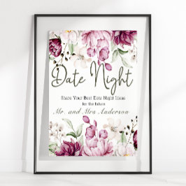 Peonies Pink Burgundy Floral Datum Nacht Poster