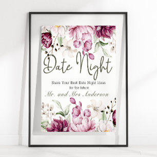 Peonies Pink Burgundy Floral Datum Nacht Poster