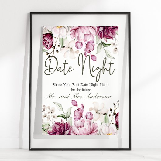 Peonies Pink Burgundy Floral Datum Nacht Poster