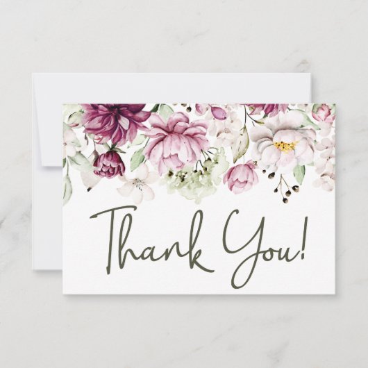 Peonies Pink Burgundy Floral Elegant Dankeskarte (Vorderseite)