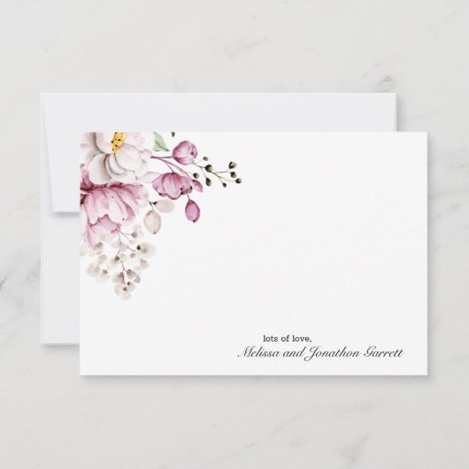 Peonies Pink Burgundy Floral Elegant Dankeskarte (Rückseite)