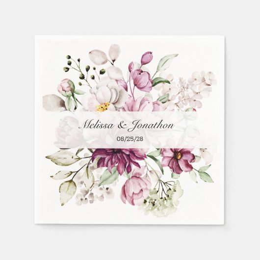 Peonies Pink Burgundy Floral Romantische Hochzeit Serviette (Vorderseite)