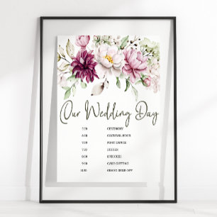 Peonies Pink Burgundy Floral Wedding Plan Signing Poster