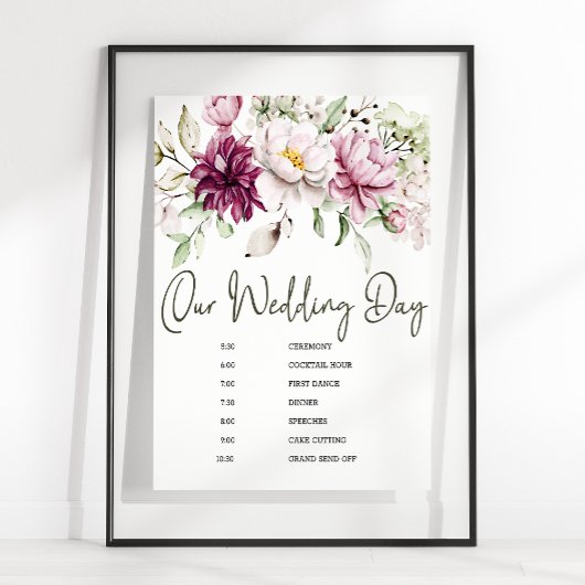 Peonies Pink Burgundy Floral Wedding Plan Signing Poster