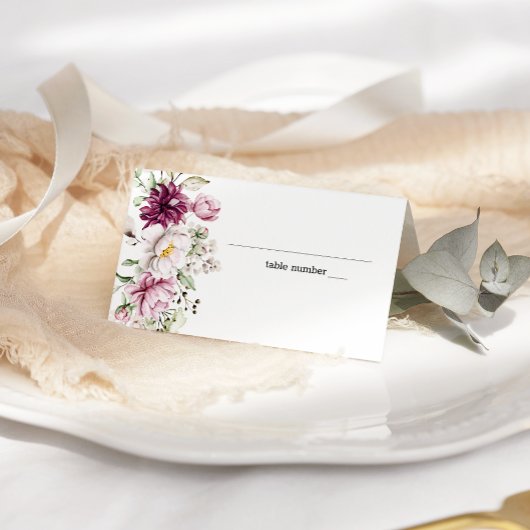 Peonies Pink Burgundy Floral Wedding Platzkarte
