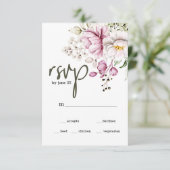 Peonies Pink Burgundy Floral Wedding RSVP Card (Stehend Vorderseite)