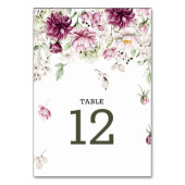 Peonies Pink Burgundy Floral Wedding Tischnummer (Vorderseite)