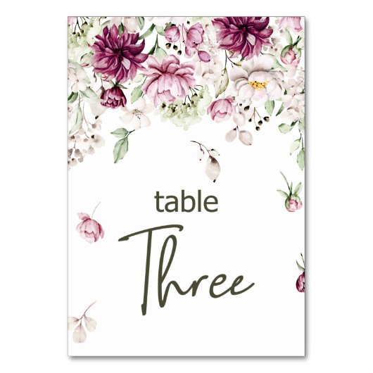 Peonies Pink Burgundy Floral Wedding Tischnummer (Rückseite)