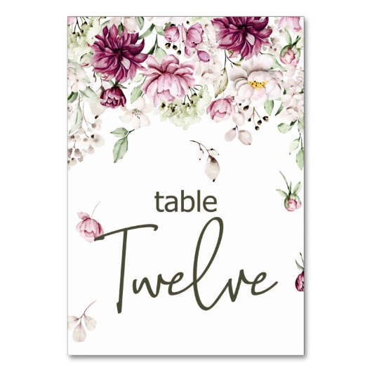 Peonies Pink Burgundy Floral Wedding Tischnummer (Vorderseite)