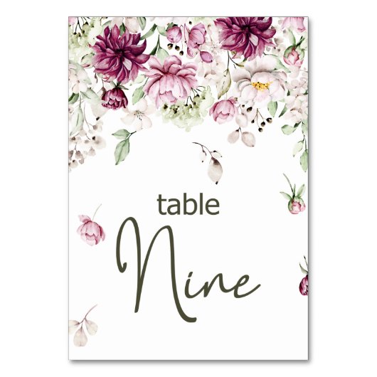 Peonies Pink Burgundy Floral Wedding Tischnummer (Rückseite)