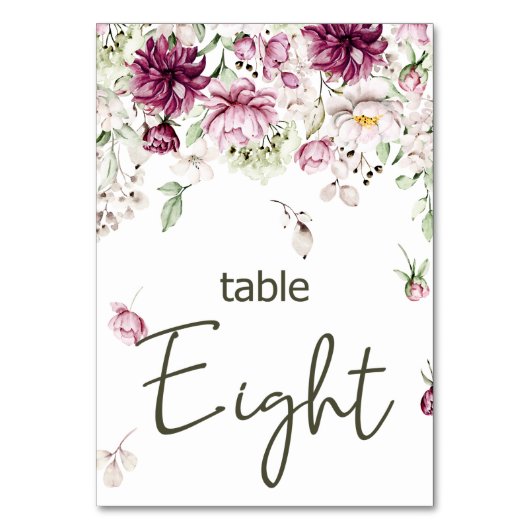 Peonies Pink Burgundy Floral Wedding Tischnummer (Vorderseite)