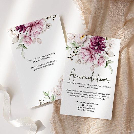 Peonies Pink BurgundyFloral Wedding Card Begleitkarte