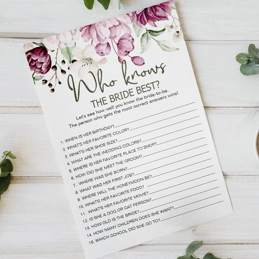 Peonies Pink Floral Game, die Braut am besten kenn Flyer