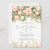 Peonies Pink Peach Script Elegant Floral Sweet 16 Einladung (Vorderseite)