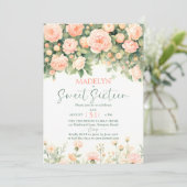 Peonies Pink Peach Script Elegant Floral Sweet 16 Einladung (Stehend Vorderseite)