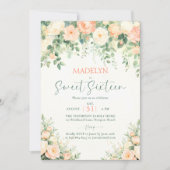 Peonies Pink Peach Script Elegant Photo Sweet 16 Einladung (Vorderseite)