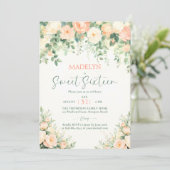 Peonies Pink Peach Script Elegant Photo Sweet 16 Einladung (Stehend Vorderseite)