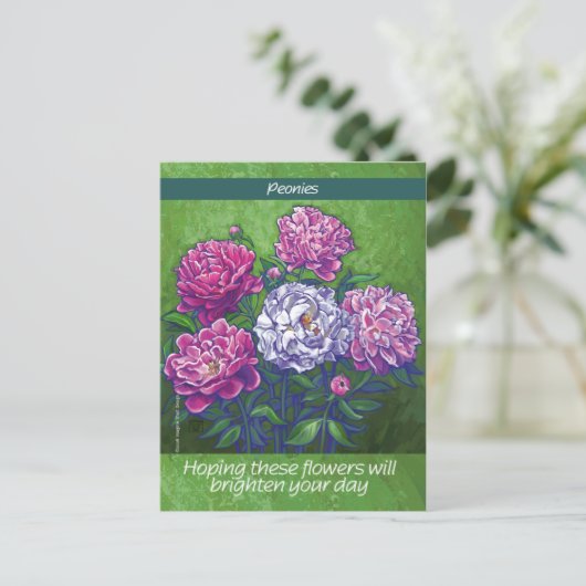 Peonies Postkarte (Stehend Vorderseite)