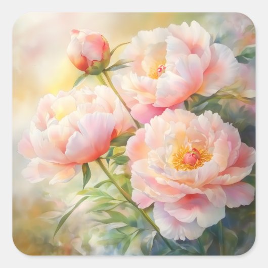 Peonies Quadratischer Aufkleber (Vorderseite)