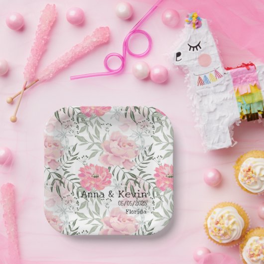 Peonies rosa Blume Papier Teller (Party)