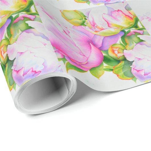 Peonies, rosa, weiß, Aquarellmalerei Geschenkpapier (Rolleneckpunkt)
