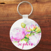 Peonies, rosa, weiß, Aquarellmalerei Schlüsselanhänger (Vorderseite)