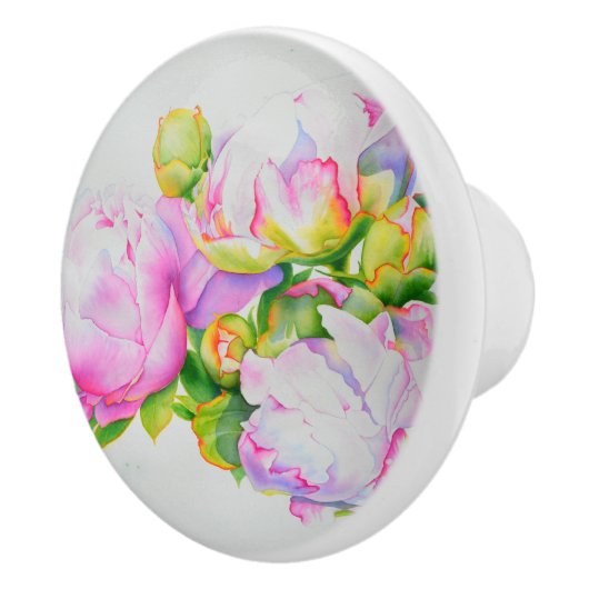 Peonies, rosa, weiß, blühende Aquarellbilder Keramikknauf (Rechts)