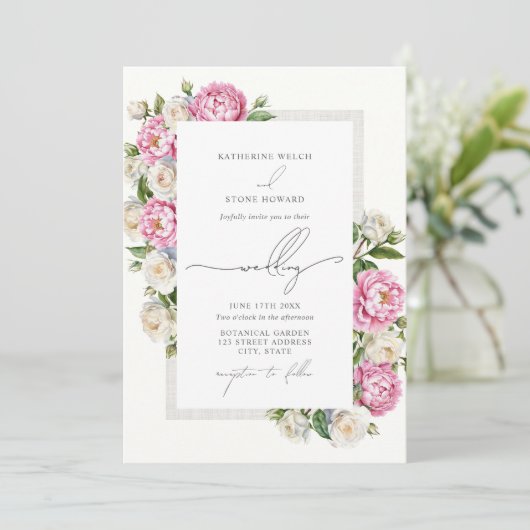 Peonies & Rose Florenz Einladung (Stehend Vorderseite)