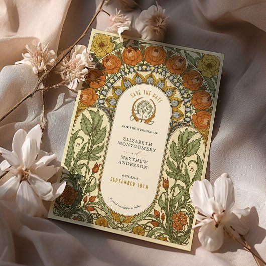 Peonies & Rose Jugendstil Save the Date Einladung