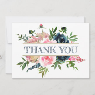 Peonies Rose Pink & Navy Wasserfarbenhochzeit Dankeskarte