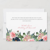 Peonies Rose Pink & Navy Wasserfarbenhochzeit Dankeskarte (Rückseite)