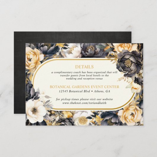 Peonies Schwarz-weiß & Gold Wedding Card Begleitkarte (Vorne/Hinten)
